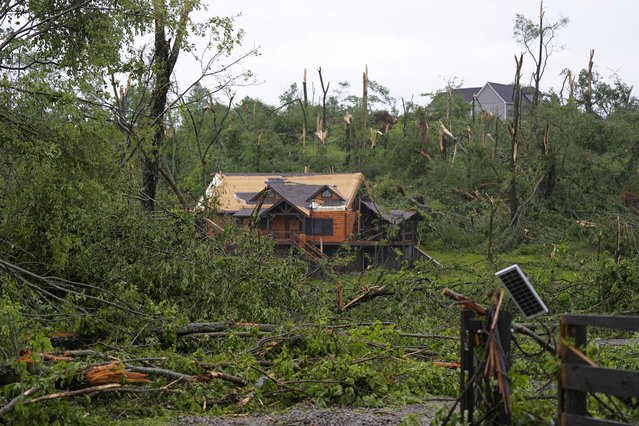 A storm damaged home is seen along Blackburn Lane, Thursday, May 9, 2024, in Columbia, Tenn. Severe storms tore through the central and southeast U.S., Wednesday, spawning damaging tornadoes, producing massive hail, and killing two people in Tennessee. (Photo by George Walker IV/AP Photo)