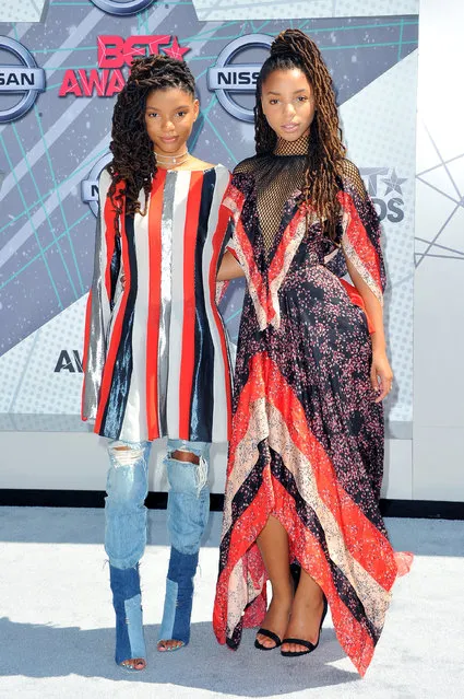 Recording artists Halle Bailey (L) and Chloe Bailey of Chloe X Halle attend the 2016 BET Awards at Microsoft Theater on June 26, 2016 in Los Angeles, California. (Photo by Allen Berezovsky/WireImage)