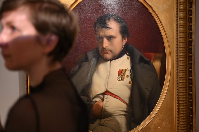 A Paul Delaroche painting of French Emperor Napoleon at Fontainebleau is seen at a preview of a private collection of French Emperor Napoleon items at Sotheby's Maison in Hong Kong on May 23, 2025 which will be auctioned on June 25, 2025 in Paris. (Photo by Peter Parks/AFP Photo)