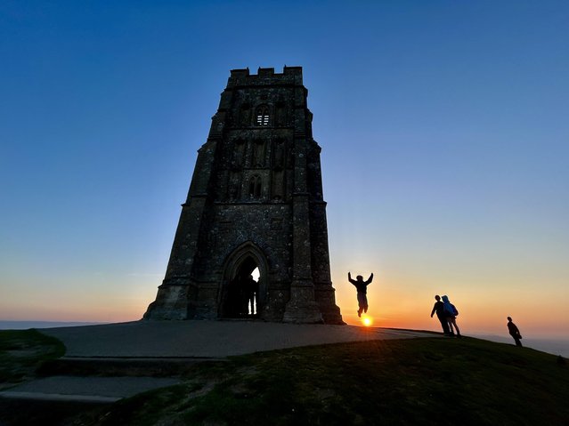 Sunrise at Glastonbury Tor, Somerset, UK at the dawn of another fine sunny day on Wednesday, April 9, 2025. (Photo by Jason Bryant/MWP)