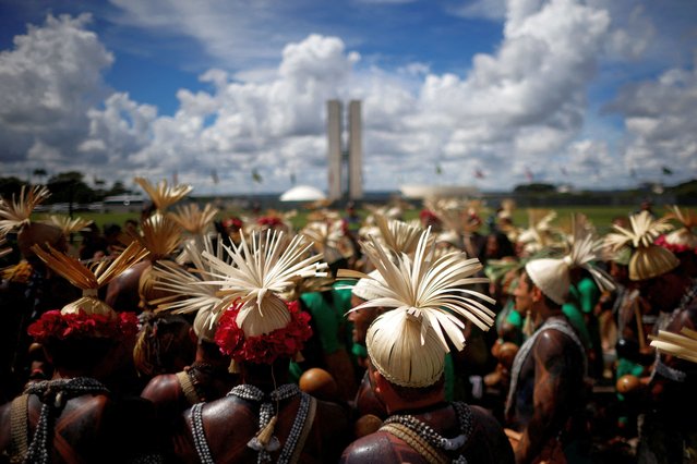 Indigenous people take part in the Terra Livre (Free Land) protest camp to demand the demarcation of land and to defend cultural rights, in Brasilia, Brazil on April 23, 2024. (Photo by Adriano Machado/Reuters)