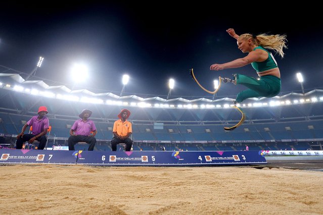 Vanessa Low of Team Australia competes and goes on to win the gold medal in the Women's Long Jump T63 Final on day four of the World Para Athletics Championships New Delhi 2025 at Jawaharlal Nehru Stadium on September 30, 2025 in New Delhi, India. (Photo by Dean Mouhtaropoulos/Getty Images)