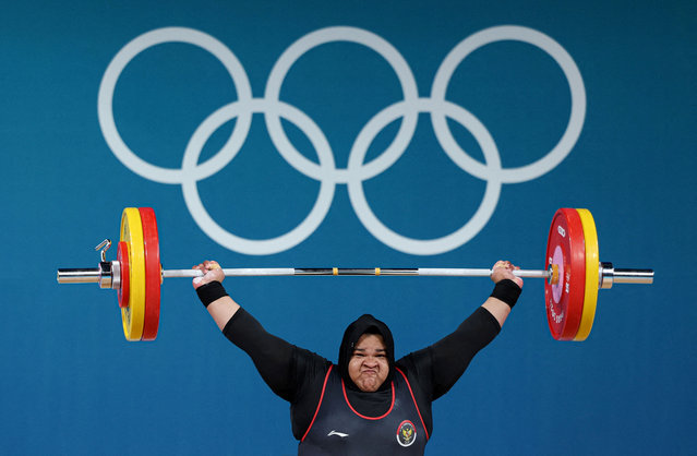 Indonesia's Nurul Akmal competes in the women's +81kg weightlifting event during the Paris 2024 Olympic Games at the South Paris Arena in Paris, on August 11, 2024. (Photo by Isabel Infantes/Reuters)