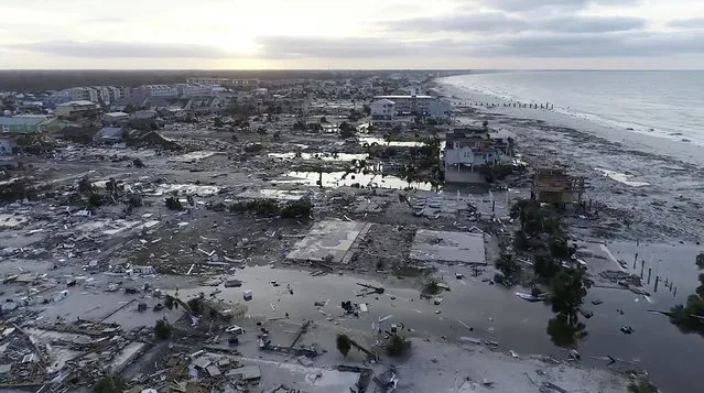 In this image made from video and provided by SevereStudios.com, damage from Hurricane Michael is seen in Mexico Beach, Fla. on Thursday, October 11, 2018. Search-and-rescue teams fanned out across the Florida Panhandle to reach trapped people in Michael's wake Thursday as daylight yielded scenes of rows upon rows of houses smashed to pieces by the third-most powerful hurricane on record to hit the continental U.S. (Photo by SevereStudios.com via AP Photo)