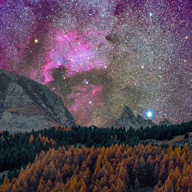 The North American Nebula above a mountain. (Photo by Sandro Casutt/Caters News)