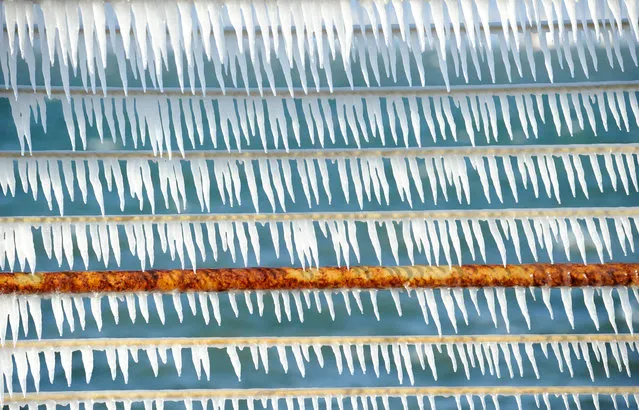 Icicles are seen on a handrail along the coast at Donggang business district in Dalian, Liaoning province, China on December 27, 2018. (Photo by Reuters/China Stringer Network)