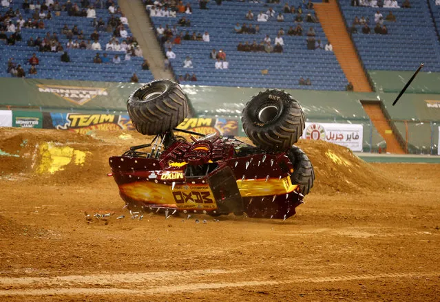 A monster truck performs during Monster Jam show which was organized by General Entertainment Authority, in Riyadh, Saudi Arabia, March 17, 2017. Picture taken March 17, 2017. (Photo by Faisal Al Nasser/Reuters)