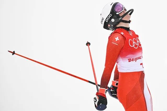 Michelle Gisin of Switzerland reacts in the finish area during the Women's Alpine Skiing Combined Slalom race at the Beijing 2022 Olympic Games at the Yanqing National Alpine Ski Centre Skiing, Beijing municipality, China, 17 February 2022. (Photo by Jean-Christophe Bott/EPA/EFE/Rex Features/Shutterstock)