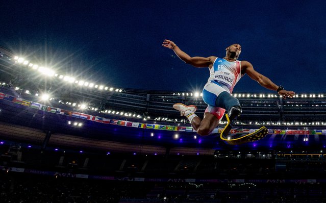 Dimitri Pavade of Team France competes during the Men's Long Jump - T64 Final on day seven of the Paris 2024 Summer Paralympic Games at the Stade de France on September 4, 2024 in Paris, France. (Photo by Tom Weller/VOIGT/GettyImages)