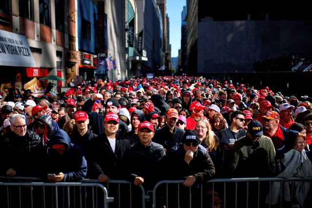 Supporters gather outside Madison Square Garden on the day of a rally for Republican presidential nominee and former U.S. President Donald Trump, in New York, U.S. October 27, 2024. (Photo by Eduardo Munoz/Reuters)