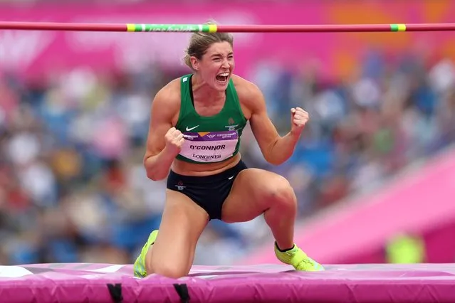 Kate O'Connor of Team Northern Ireland celebrates during the Women's Heptathlon High Jump on day five of the Birmingham 2022 Commonwealth Games at Alexander Stadium on August 02, 2022 in the Birmingham, England. (Photo by Matthew Lewis/Getty Images)