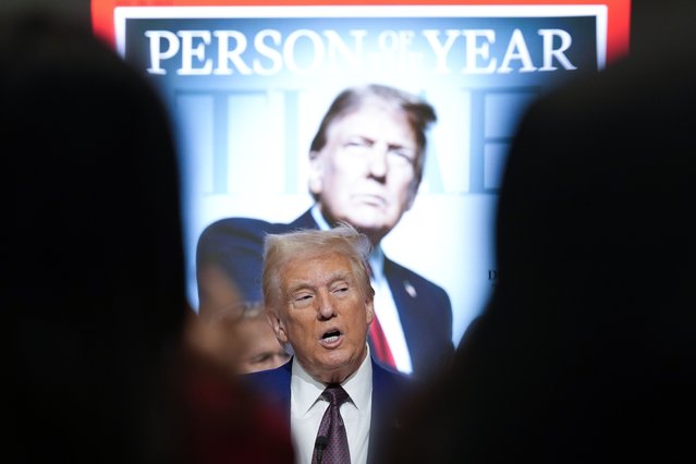 President-elect Donald Trump speaks during a Time magazine Person of the Year event at the New York Stock Exchange, in New York, December 12, 2024. (Photo by Alex Brandon/AP Photo)