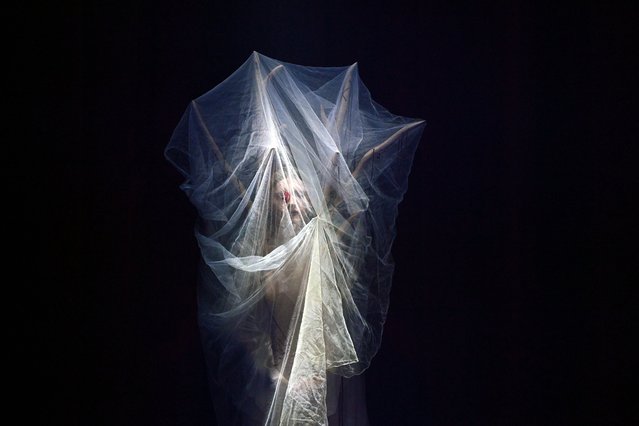 A design by Wackie Ju is presented during the Fashion X Theatre show as part of Melbourne Fashion Week in Melbourne, Australia on October 23, 2023. (Photo by Joel Carrett/EPA/EFE)