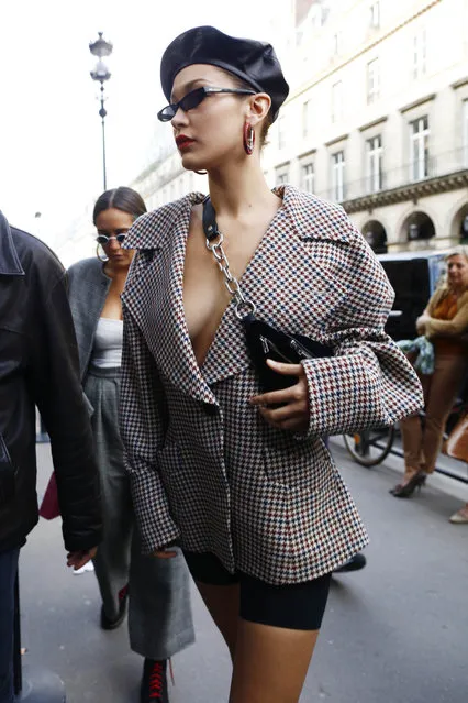 Bella Hadid is seen leaving her hotel in Paris, France, on September 27, 2017. (Photo by Mehdi Taamallah/NurPhoto via Getty Images)