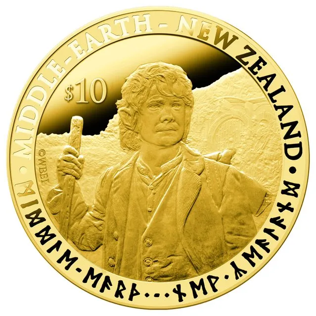 A New Zealand $10 coin with an image of The Hobbit film trilogy character Bilbo Baggins, with its rim inscribed with English and 'Dwarvish' with the words “Middle-earth – New Zealand”, is shown in this undated handout picture made available October 11, 2012. Various coins, produced by New Zealand Post, that bear The Hobbit film characters will be legal tender and available from November 1, 2012. (Photo by New Zealand Post/Reuters)