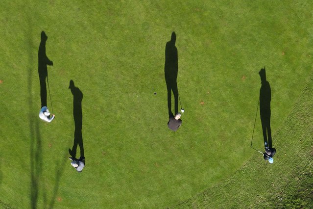 These golfers enjoy the sunshine at Thorpe Wood golf course in Peterborough, Cambridgeshire. Weather, Peterborough, Cambridgeshire, on 28th February 2025. (Photo by Paul Marriott/The Times)