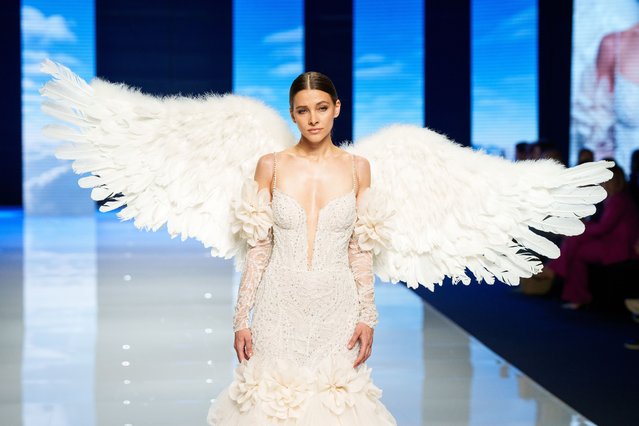 A model walks the runway for the Madam Burcu fashion show during Sì Sposaitalia Collezioni 2024 at Allianz MiCo on April 06, 2024 in Milan, Italy. (Photo by Alena Zakirova/Getty Images)