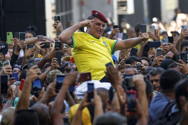Former Brazilian president Jair Bolsonaro attends a march in his support in Rio de Janeiro, Brazil, 21 April 2024. Former Brazilian president Bolsonaro (2019-2022) called for a march to “defend democracy and freedom of speech”. (Photo by Antonio Lacerda/EPA)