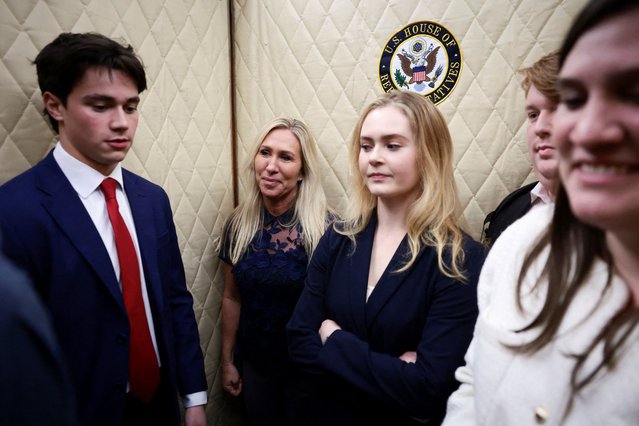 U.S. Representative Marjorie Taylor Greene (R-GA) gets into an elevator as she heads to her final vote, surrounded by staff, at the U.S. Capitol in Washington, U.S., December 17, 2025. (Photo by Evelyn Hockstein/Reuters)