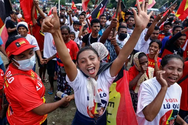 Supporters of East Timor's Incumbent President Francisco Guterres from the Fretilin party attend an election campaign rally in Dili, East Timor, also known as Timor Leste, 14 March 2022. East Timor will hold its presidential election on 19 March 2022. (Photo by Antonio Dasiparu/EPA/EFE)