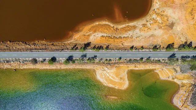 This aerial picture shows the Gossan reservoir at the Rio Tinto mines on June 6, 2023 in Minas de Riotinto, Huelva Province, Spain. The extremely acidic environment around southern Spain’s Rio Tinto river has proven ideal for astrobiology research, including scientists who tested prototype drilling systems for future Mars exploration as part of NASA’s MARTE campaign (Mars Astrobiology Rio Tinto Experiment. (Photo by Octavio Passos/Getty Images)