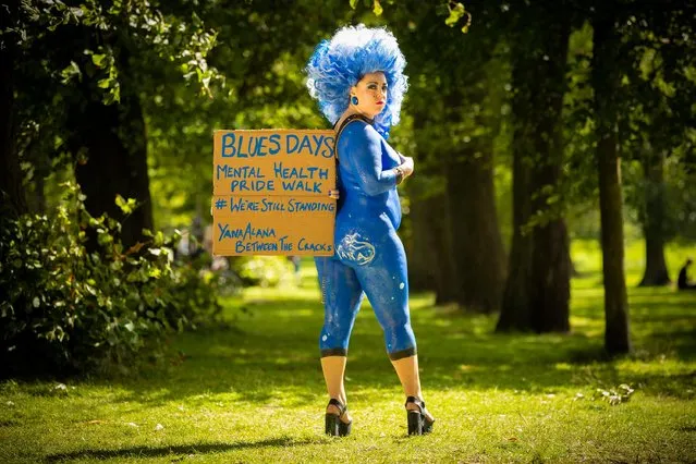 Yana Alana, who paints her body blue, is promoting mental health awareness in her show “Between the Cracks” as part of the Edinburgh Festival Fringe on August 3, 2018 in Edinburgh, Scotland. (Photo by James Glossop/The Times)