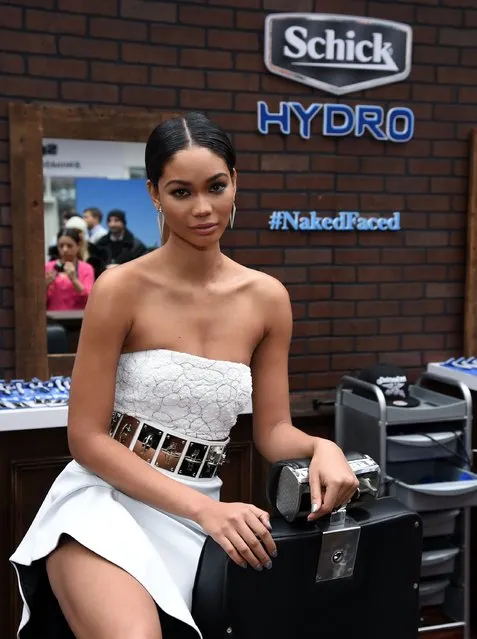 Schick Hydro and Chanel Iman get guys #NakedFaced at the Schick Hydro Barbershop at The Sports Illustrated Swim City Event on February 9, 2015 in New York City. (Photo by Ilya S. Savenok/Getty Images for Schick)