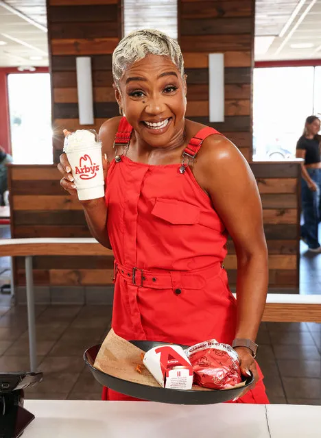 American comedian Tiffany Haddish on August 21, 2023 treats students to lunch after revealing that she's partnered with the Arby's Foundation to donate $1M dollars to help relieve school lunch debt nationwide. (Photo by Sara Jaye Weiss)