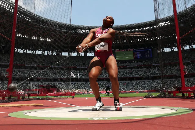 Gwen Berry of Team United States competes in the Women's Hammer Throw Qualification on day nine of the Tokyo 2020 Olympic Games at Olympic Stadium on August 01, 2021 in Tokyo, Japan. (Photo by Cameron Spencer/Getty Images)