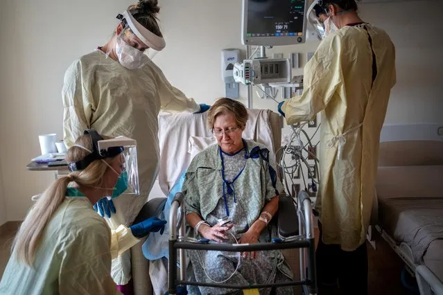 Joan Bronson, of Chalmette Louisiana, is being treated for coronavirus disease (COVID-19) at the Ochsner Medical Center in Jefferson Parish, Louisiana, U.S., August 10, 2021. (Photo by Kathleen Flynn/Reuters)