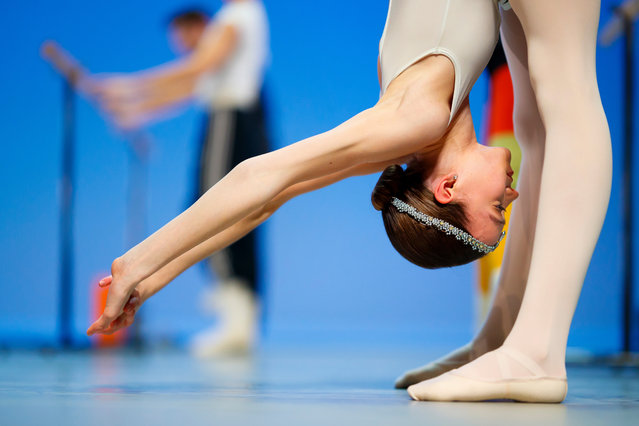 Mackenzie Brown from the USA warms up on stage prior the final ofthe 47th Prix de Lausanne in Lausanne, Switzerland, 09 February 2019. Launched in 1973, the Prix de Lausanne is an international dance competition for young dancers. The best dancers will be awarded with scholarships granting free tuition in a world-renowned dance school or dance company. (Photo by Valentin Flauraud/EPA/EFE)