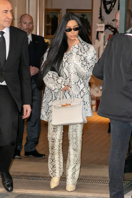 Kim Kardashian West is seen leaving the Hermes store on March 25, 2019 in Paris, France. (Photo by Marc Piasecki/GC Images)