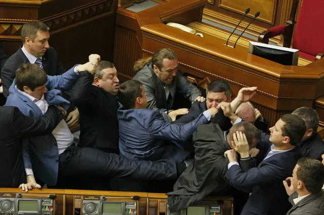 Deputies clash during a session of the parliament in Kiev, April 8, 2014. (Photo by Valentyn Ogirenko/Reuters)