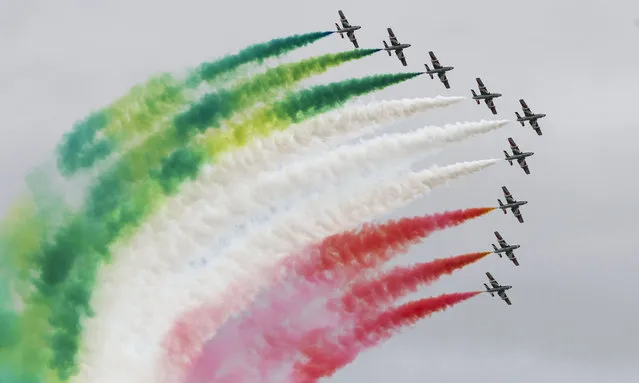 The Frecce Tricolori of the Italian Air Force perform during the International Air Tattoo at RAF Fairford on July 21, 2019 in Fairford, England. The Royal International Air Tattoo (RIAT) is the world's largest military air show, held in support of The Royal Air Force Charitable Trust. (Photo by Matthew Horwood/Getty Images)