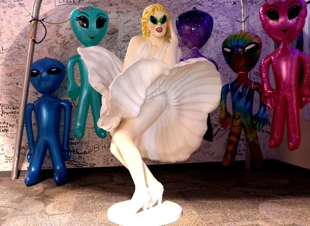 Alien-themed decorations are seen at the Alien Research Center in Hiko, September 19, 2019. Scores of UFO enthusiasts converged on rural Nevada for a pilgrimage of sorts to the U.S. installation known as Area 51, long rumored to house government secrets about alien life, as law enforcement officials beefed up security around the military base. (Photo by Jim Urquhart/Reuters)