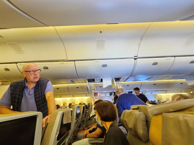 The interior of Singapore Airline flight SQ321 is pictured after an emergency landing at Bangkok's Suvarnabhumi International Airport, in Bangkok, Thailand on May 21, 2024. (Photo by Reuters/Stringer)