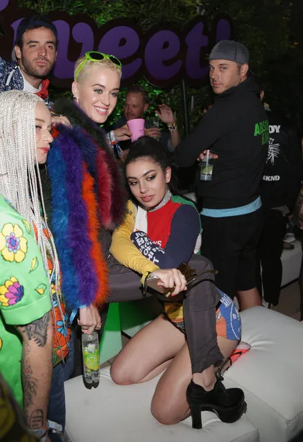 Katie Perry and Charile XCX attend the Moschino Candy Crush Desert Party hosted by Jeremy Scott on April 15, 2017 in Coachella, California. (Photo by Jerritt Clark/Getty Images for M Booth/King Digital)