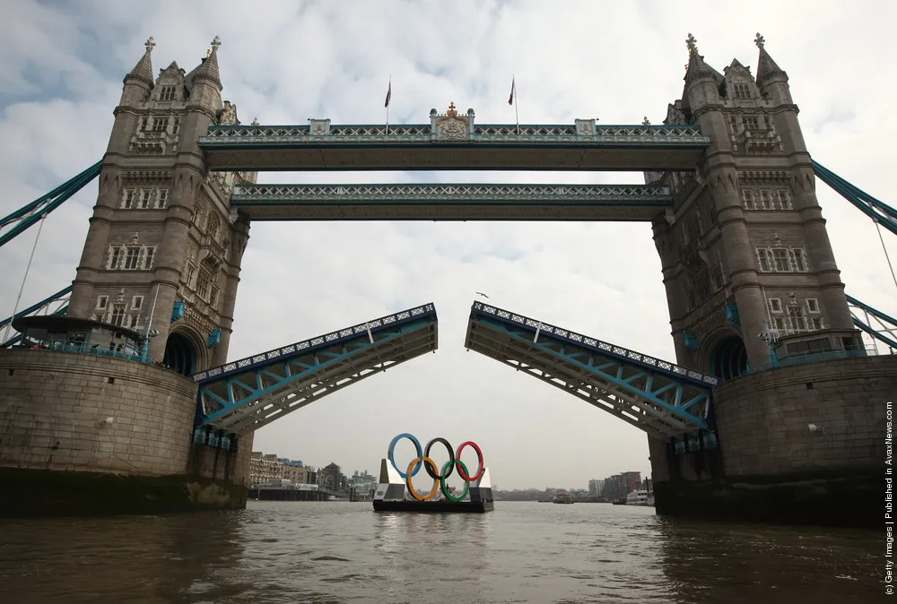 Giant Olympic Rings Are Launched On The River Thames