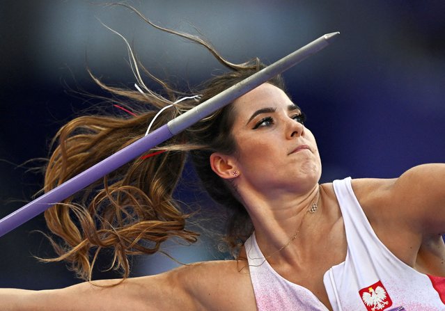 Poland's Maria Andrejczyk competes in the women's javelin throw final of the athletics event at the Paris 2024 Olympic Games at Stade de France in Saint-Denis, north of Paris, on August 10, 2024. (Photo by Dylan Martinez/Reuters)