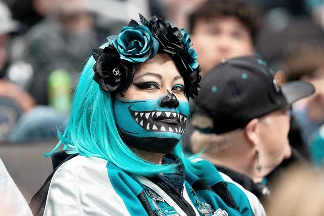 San Jose Sharks fan during the second period against the St. Louis Blues at SAP Center at San Jose, California on April 21, 2022. (Photo by Stan Szeto/USA TODAY Sports)