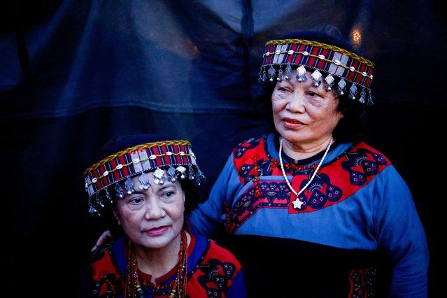 A group of Paiwan people, an indigenous group of Taiwan, wait to dance at the annual Pacific Austronesian Joint Harvest Festival in Hualien, Taiwan on July 20, 2024. (Photo by Ann Wang/Reuters)