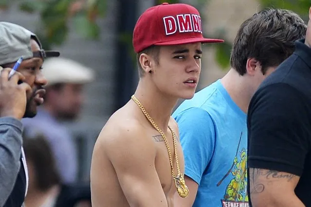 Justin Bieber seen shirtless in Soho, on July 29, 2013. (Photo by PacificCoastNews.com)