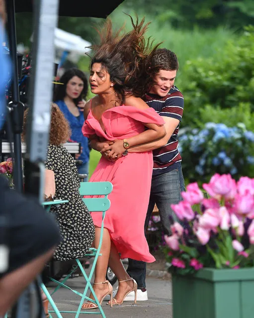 Priyanka Chopra and Adam DeVine are seen filming “Isn't It Romantic?” in Central Park on July 11, 2017 in New York City. (Photo by Robert O'neil/Splash News and Pictures)