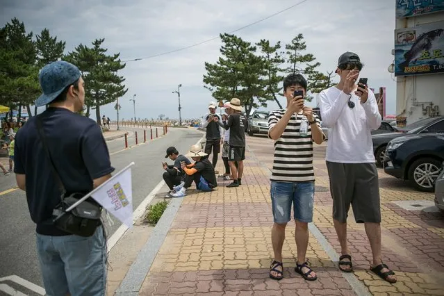 South Korean youths play Pokemon Go on July 15, 2016 in Sokcho, South Korea. (Photo by Jean Chung/Getty Images)