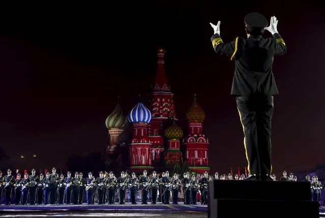 Military band of the People's Liberation Army of China practices during a rehearsal for the “Spasskaya Tower” international military music festival at Moscow's Red Square, September 4, 2015. (Photo by Maxim Zmeyev/Reuters)