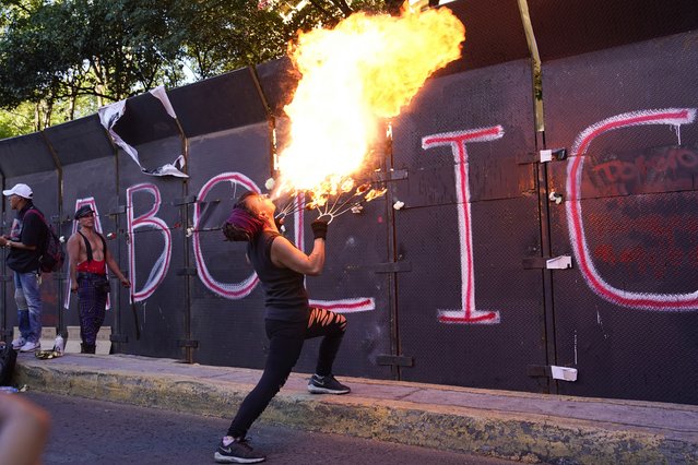 Animal activists protest the return of bullfighting to the Plaza Mexico, in Mexico City, Sunday, February 4, 2024. Plaza México held another afternoon of bullfights after the country's Supreme Court of Justice revoked a 2022 ruling that suspended these events in the capital. (Photo by Marco Ugarte/AP Photo)
