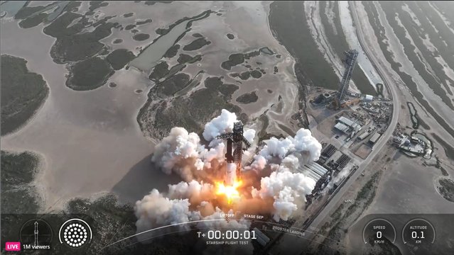 This screengrab from SpaceX live shows the SpaceX Starship rocket launching from Starbase, Texas, on May 27, 2025. SpaceX launched its next test flight of its Starship megarocket – the linchpin of founder Elon Musk's Mars ambitions – after the vessel's last two outings ended in fiery explosions. The launch window opened at 6:30 pm (2330 GMT) from the company's Starbase facility near a southern Texas village that recently voted to become a city, also called Starbase. Standing 403 feet (123 meters) tall, Starship is the largest and most powerful launch vehicle ever built, and it carries Musk's hopes of making humanity a multi-planetary species. (Photo by SPACEX/AFP Photo)