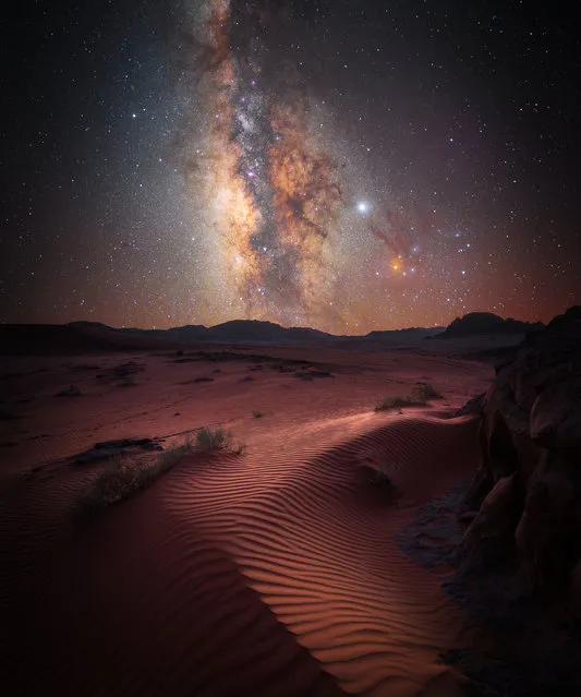 Skyscapes runner-up: Desert Magic by Stefan Leibermann (Germany). The photographer took this image during a trip through Jordan. He stayed for three days in the desert at Wadi Rum. The photographer tried to capture the amazing starry sky over the desert. He used a star tracker device to capture the image. Leibermann found this red dune as a foreground and snapped the imposing Milky Way centre in the sky. (Photo by Stefan Leibermann/2020 Astronomy Photographer of the Year)