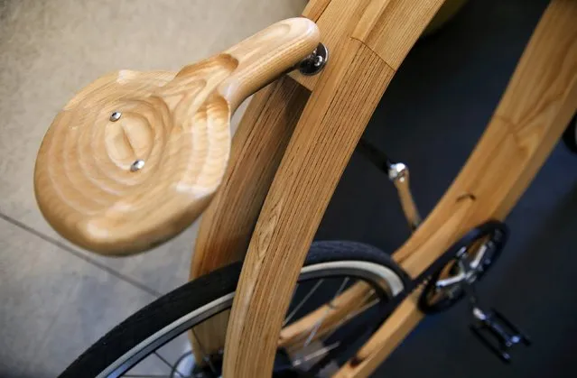 The seat at a prototype of a wooden e-bike is pictured at a workshop in Berlin, November 20, 2014. (Photo by Fabrizio Bensch/Reuters)
