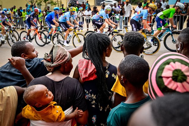 Belgian cyclists Cian Uijtdebroeks, Xandro Meurisse and Remco Evenepoel, and Slovenians Gal Glivar and Primoz Roglic, in the elite men’s road race at the UCI Road World Championships in Kigali, Rwanda on September 28, 2025. (Photo by Fernand Lienard/SIPA Press/Rex Features/Shutterstock)